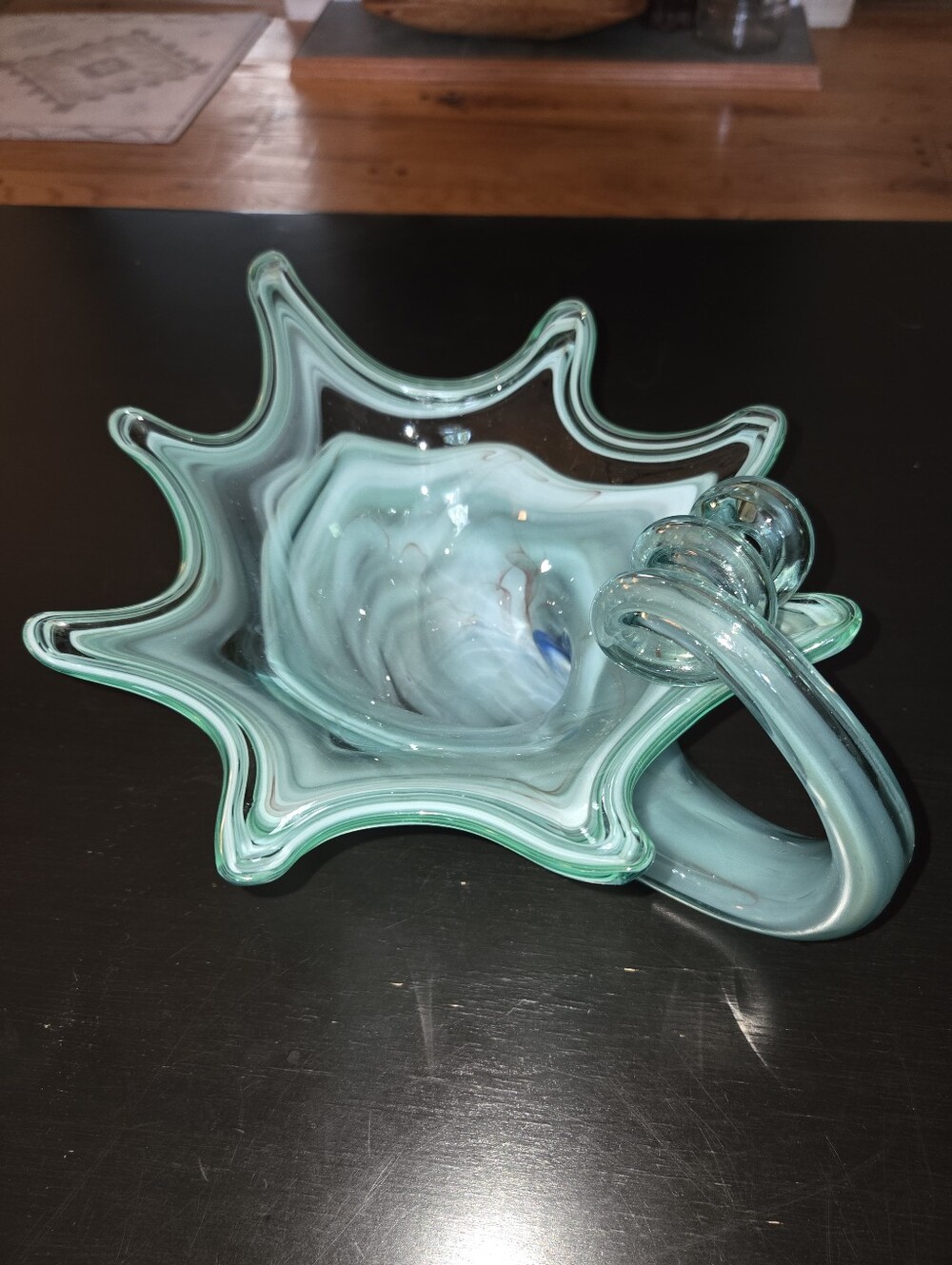 Vintage MCM Murano Style Hand Blown Cornucopia Swirl Teal Blue Art Glass 11 1/2" - Picture 1 of 9